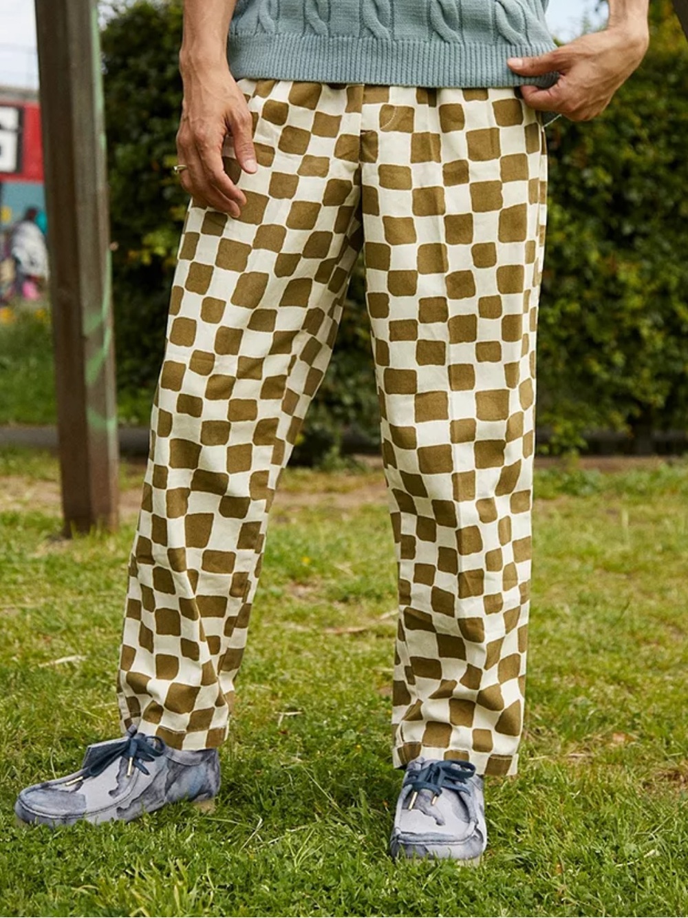 Urban Outfitters Olive and Cream Checkerboard mens pants size Large - Picture 9 of 11